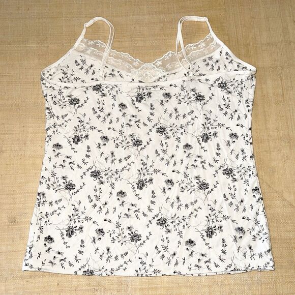 GAP Body Y2K Cami Top Size L Laced Neckline Knit Ivory Floral Black Lined 90s - Picture 7 of 9